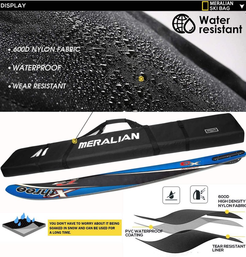 MERALIAN Padded Ski Bag,Waterproof Full Padded Single Ski Travel Bag with Adjustable Shoulder Strap. (BLACK, 185CM) - Image 5
